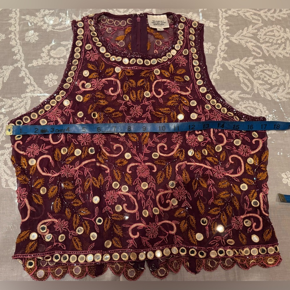 ❤️ NEW ARTISANAL RARE HAND EMBROIDERED BEAUTIFUL SILK SHEER TOP. Size: L - Picture 11 of 11
